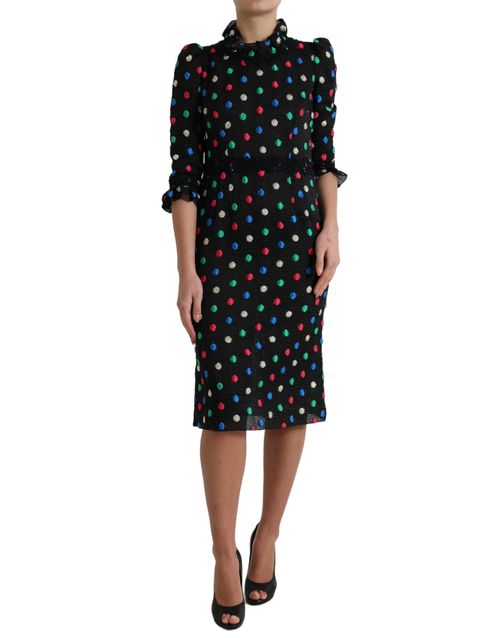 Multicolor Polka Dot Cotton Dress — Black