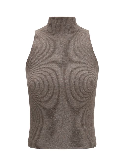 Ribbed Turtleneck Tank Top — Brown