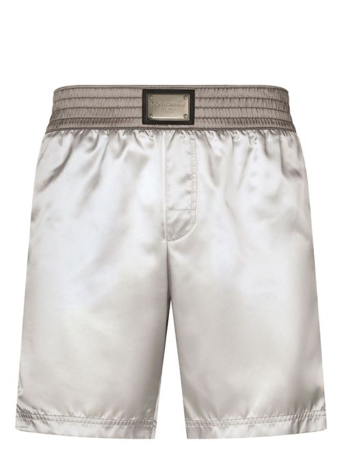 Logo-plaque satin swim shorts - Neutrals