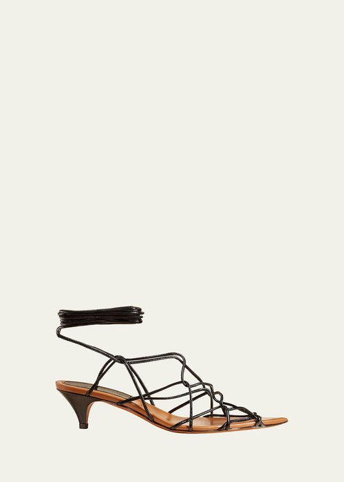 Arden Strappy Caged Ankle-Tie Sandals