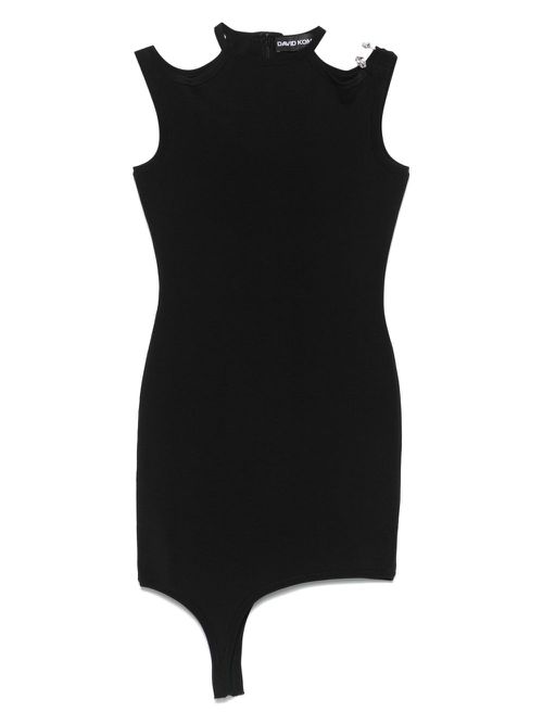 Buckle-embellished asymmetric mini dress - Black