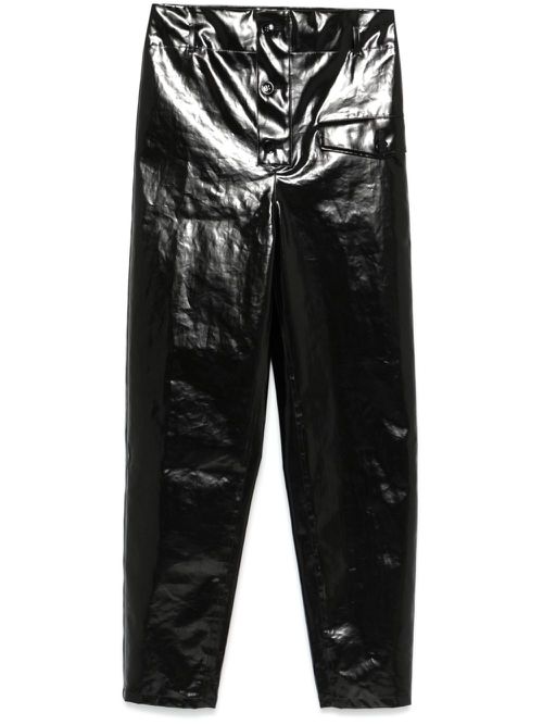 Paperbag-waist coated trousers - Black