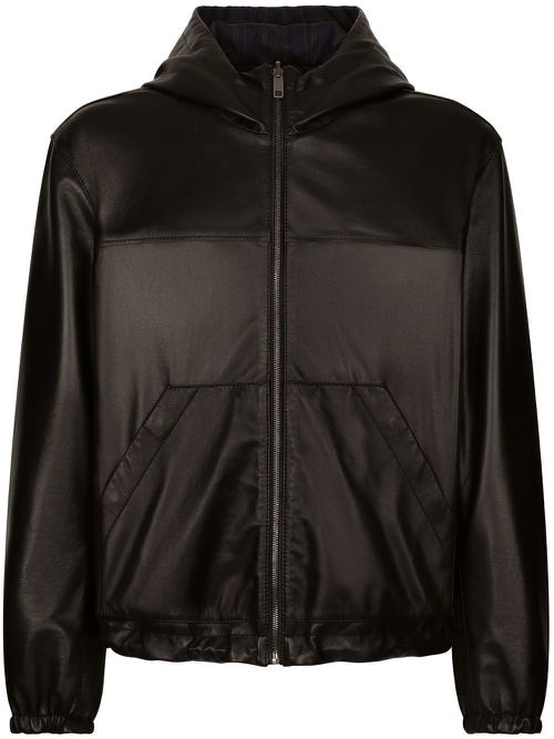 Hooded leather jacket - Black