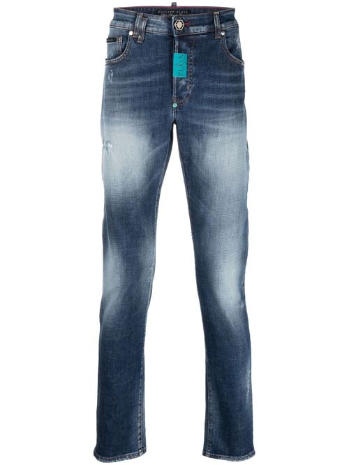 Logo-patch straight-leg jeans - Blue