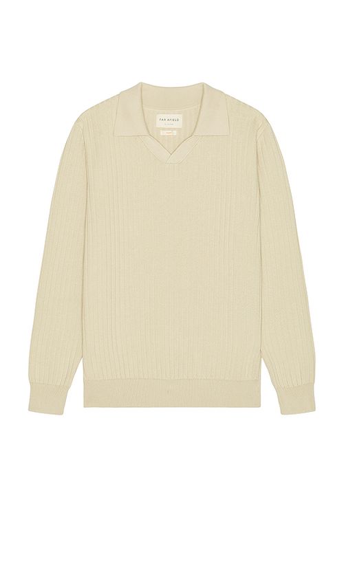 Far Afield Clifford Knitted Ribbed Polo in Stone. XL/1X also in L