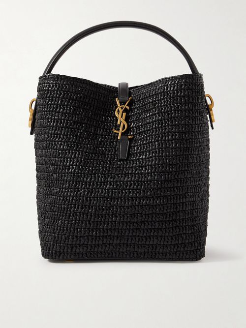Le 37 Leather-trimmed Raffia Bucket Bag - Black
