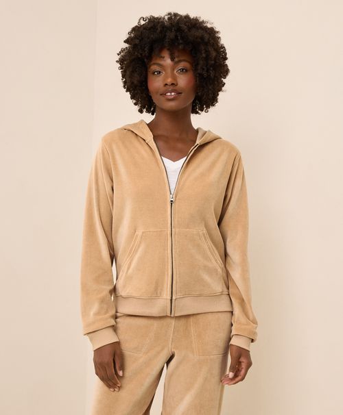 Women's Sesame Pure Velour Zip Hoodie