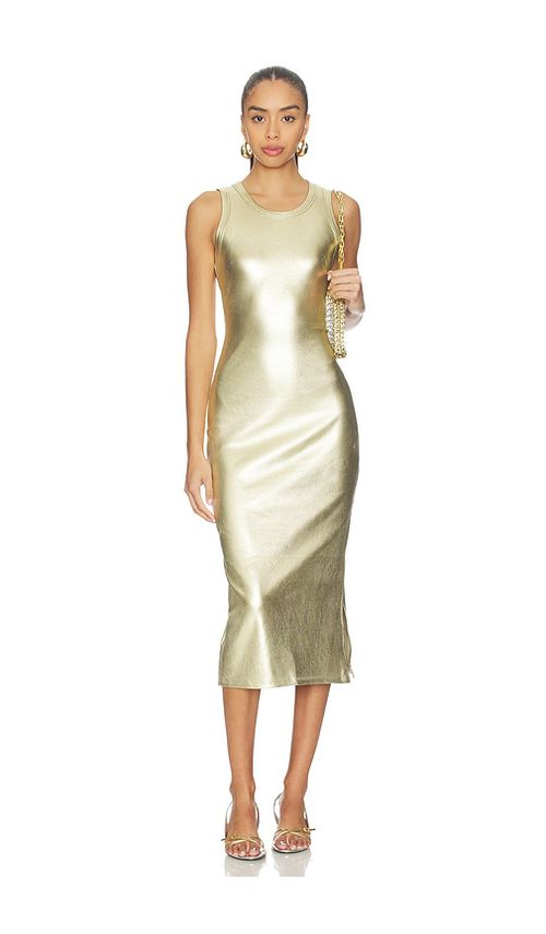 Never Fully Dressed Gold Metallic Ribbed Dress in Metallic Gold. - S also in XS, M, L, XL