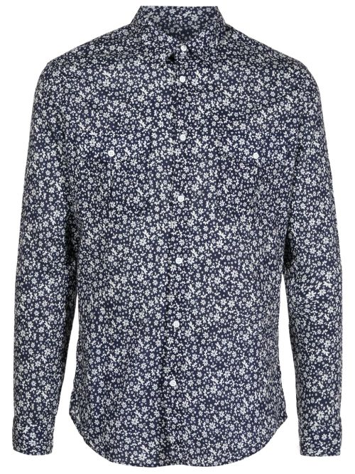 Floral-print stretch-cotton shirt - Blue