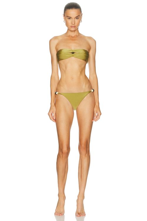 ADRIANA DEGREAS Bandeau Beaded Bikini Set in Pistachio - Green. M also in