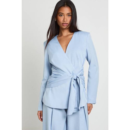 Boohoo Women's Drape Wrap Waist Blazer in Powder Blue