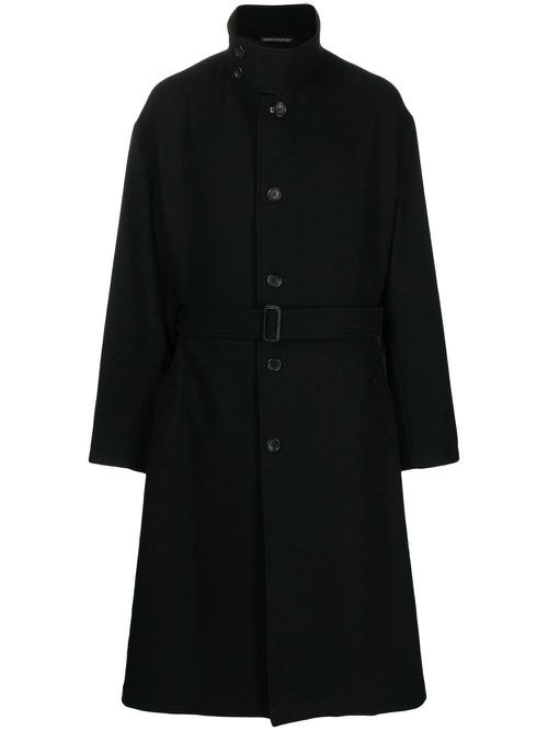 Belted-waist single-breasted coat - Black