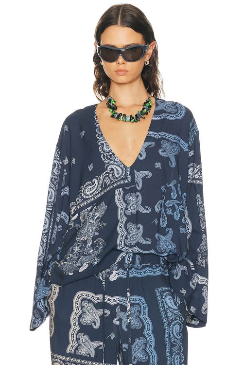 THE ATTICO Paisley Blouse in Degrade Blue - Blue. 42 also , 38