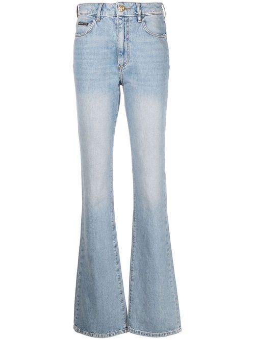 Logo-plaque high-waist flared jeans - Blue