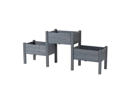 3 Wood Elevated Planter Set Vegetable Herb Flowers Raised Garden Beds - Grey