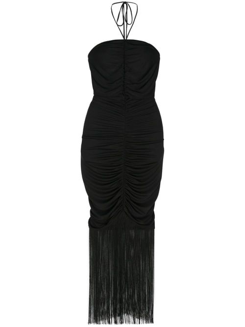 Rosalia ruched fringed midi dress - Black