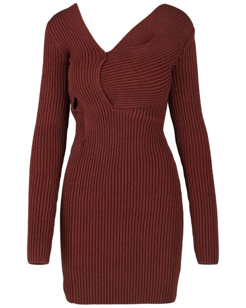 Asymmetrical V-Neck Silk-Blend Sweaterdress