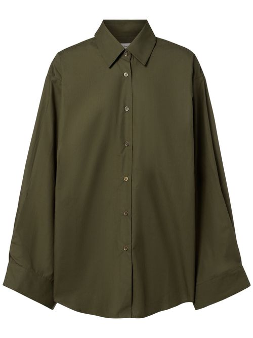 Military Green Tila Shirt with Collar and Curved Hem