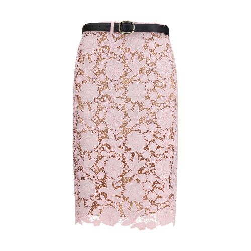Floral Lace Midi Skirt — Pink