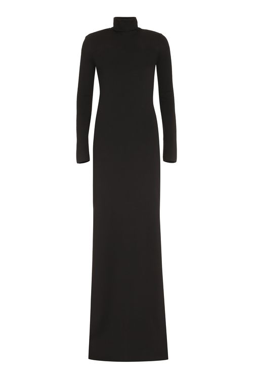 Stand-Up Collar Wool Dress — Black