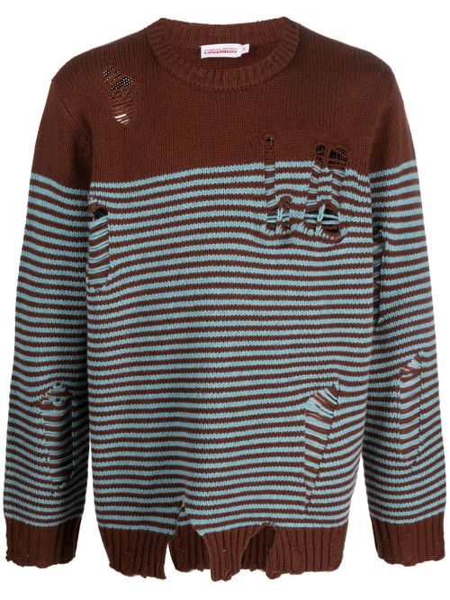 Distressed striped jumper - Blue