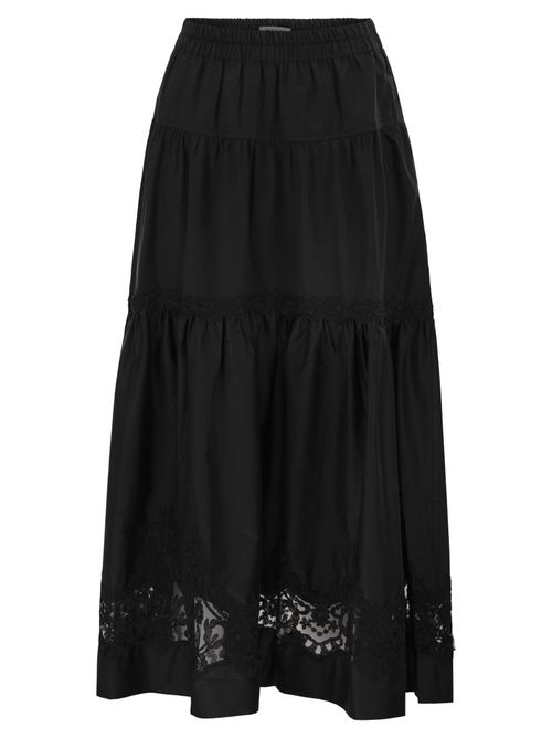 Maurizio Mykonos Cotton And Rayon Midi Skirt With Embroidered Insert