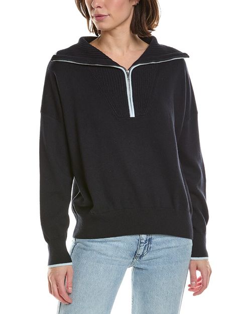 Tipped 1/2-Zip Cashmere-Blend Pullover