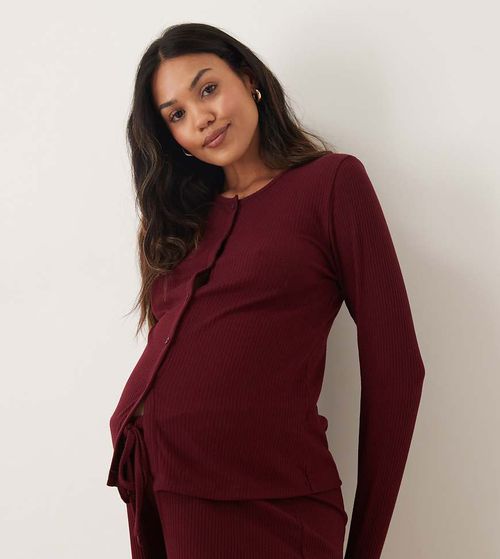 ASOS DESIGN Maternity lounge mix & match ribbed cardigan in burgundy-Red