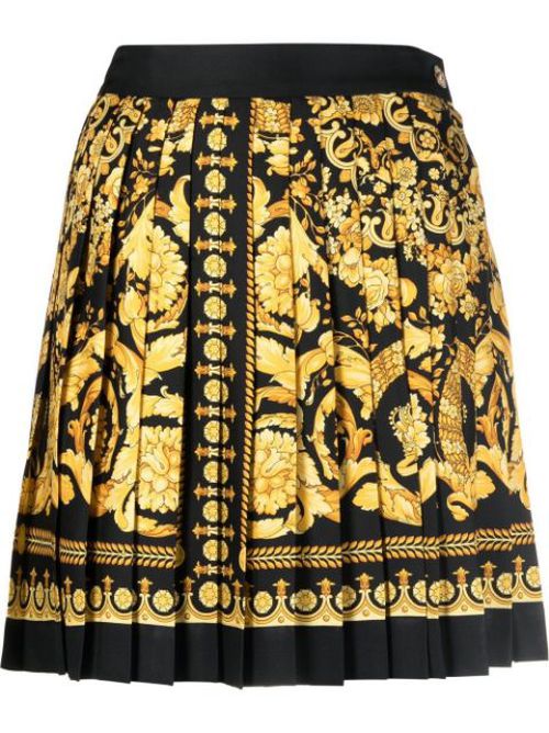 Baroque-print pleated skirt
