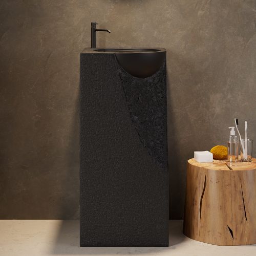 870mm Japandi Tall Stone Resin Pedestal Basin with Rounded Basin Freestanding in White