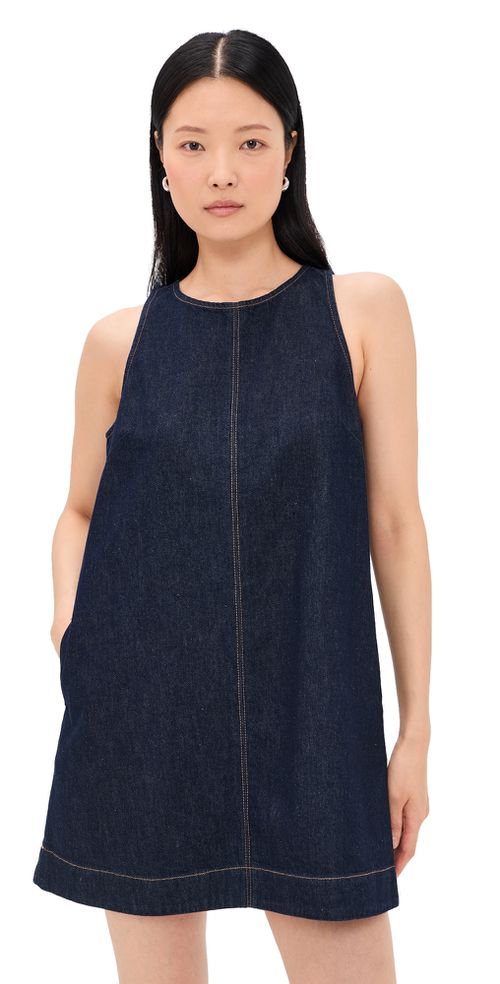 Denim Mini Shift Dress Rinse Wash