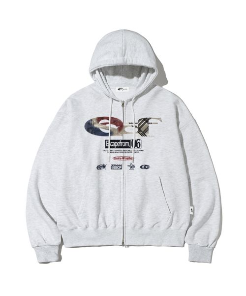 Two-Way Hooded Zip-Up in White Melange