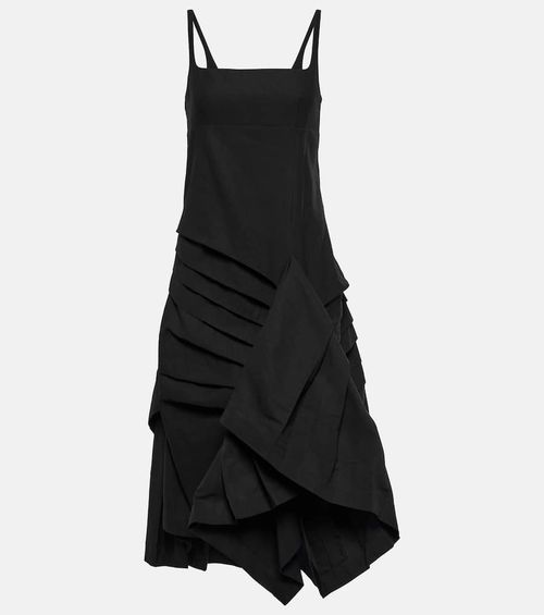 Draped pleated linen and cotton midi dress
