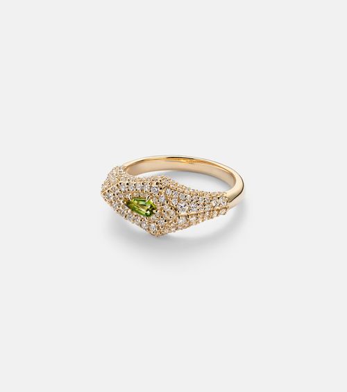Shield 14kt gold ring with diamonds and tourmaline