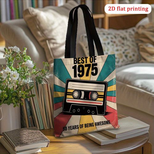 TEMU Retro Cassette Tape 1975 Best Of Being Awesome Tote Bag - Durable Polyester, Open Closure, Vibrant 2d Flat Print, Reusable Shoulder Bag For