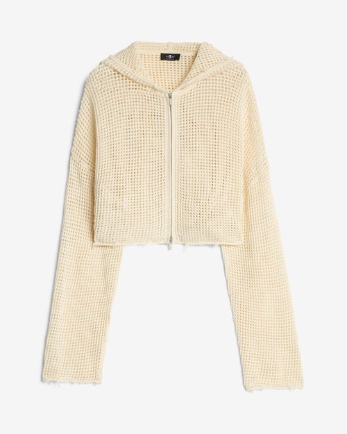 Cropped Open Knit Hoodie in Solitary Star
