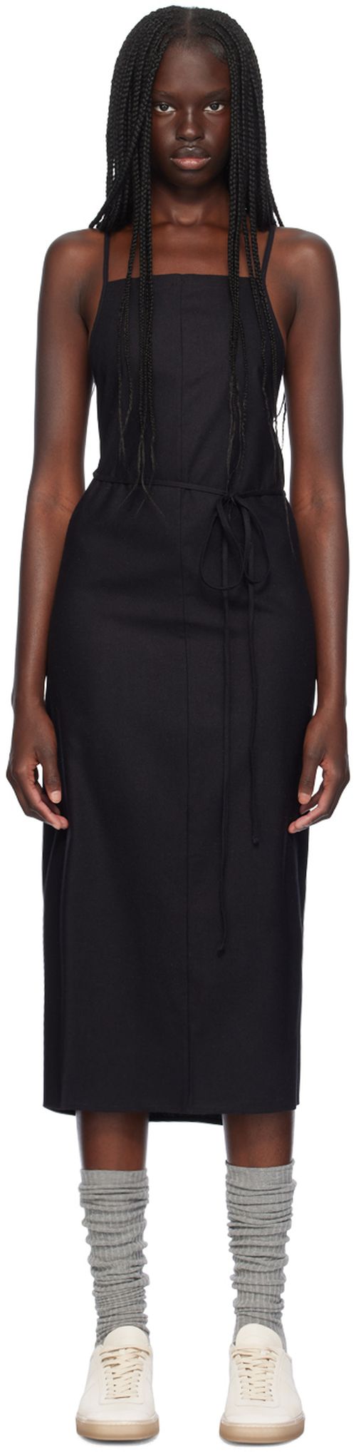 Baserange Black Yumi Apron Midi Dress