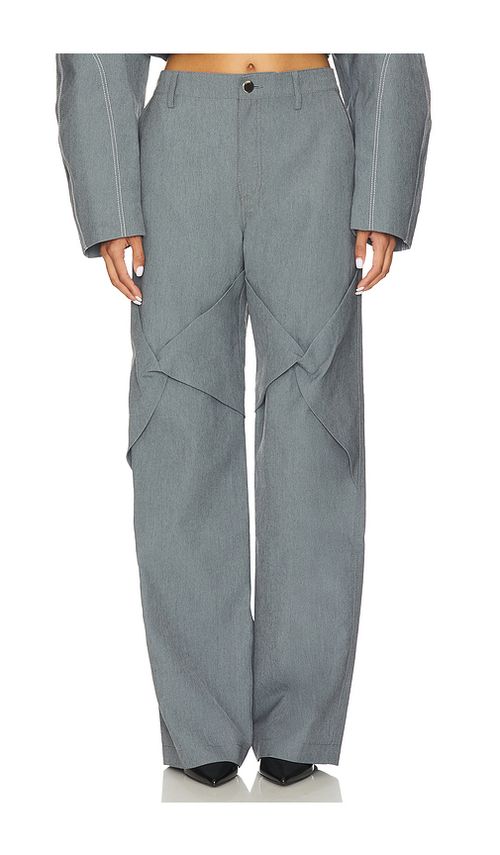 Kate Barton Draped Specialty Denim Trouser in Blue. - 2 also