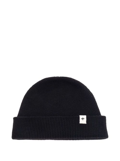 Ribbed logo beanie hat - Black