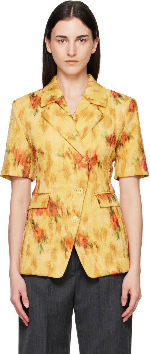 Yellow Shibori Organza Blazer