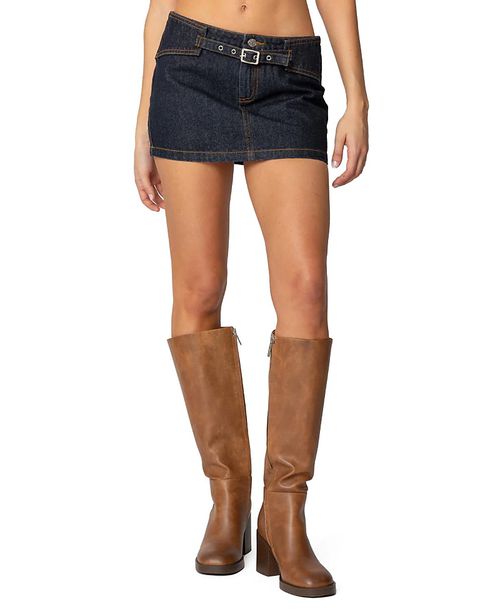 Keira Buckled Denim Mini Skirt