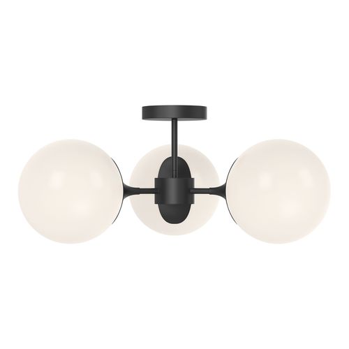 Matte Black Opal Matte Glass Three Light Semi-Flush Mount from the Nouveau Collection