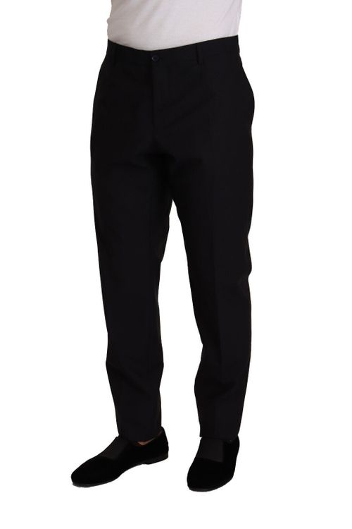 Virgin Wool Silk Blend Trousers — Black