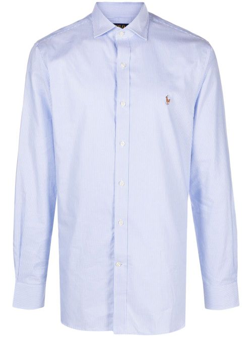 Embroidered-logo striped shirt - Blue
