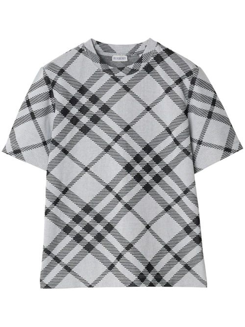 Check stretch cotton-blend T-shirt - White