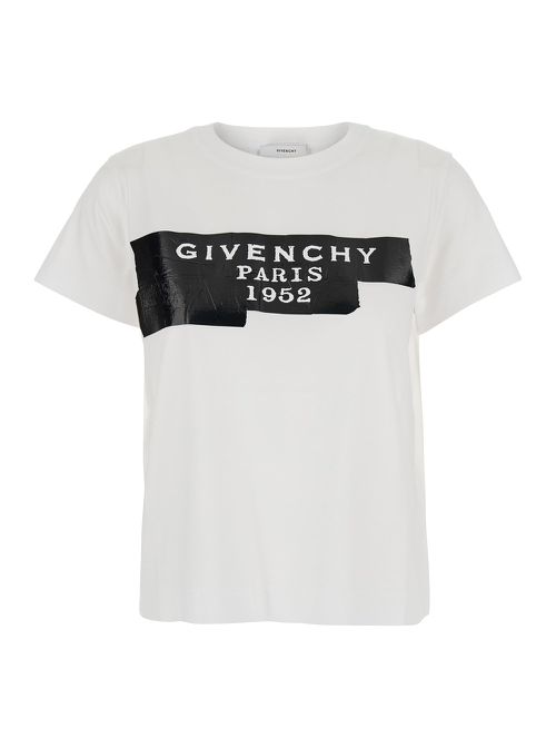 White T-shirt With Lettering Logo On The Front In Cotton Woman
