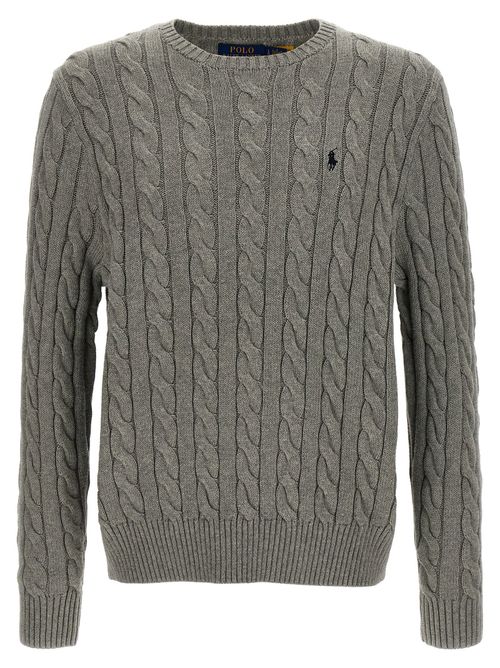 Cable-Knit Cotton Sweater — Gray