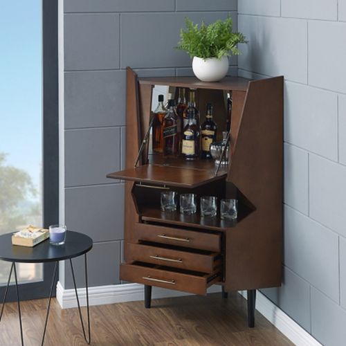 Southern Enterprises Furniture Corner Bar Cabinet, Brown/Black
