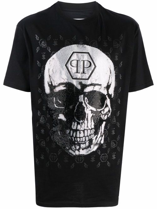 Gem-embellished skull logo-graphic T-shirt - Black