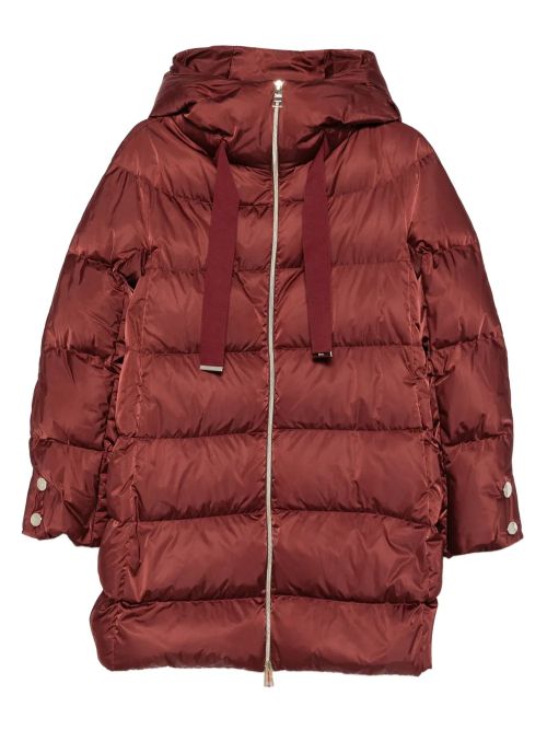 Quilted Hooded Down Jacket — Burgundy